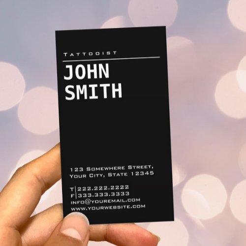 Professional Plain Black Tattoo Artist Business Card