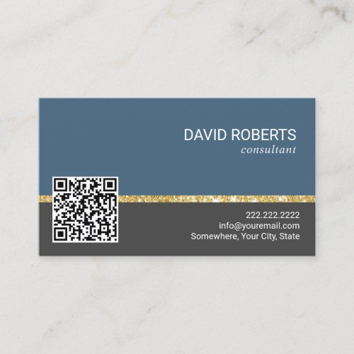 Professional Plain Blue  Gray QR Code Consultant Business Card