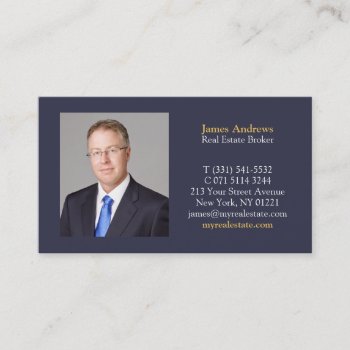 Professional Plain Blue Simple Real Estate Photo Business Card by busied at Zazzle