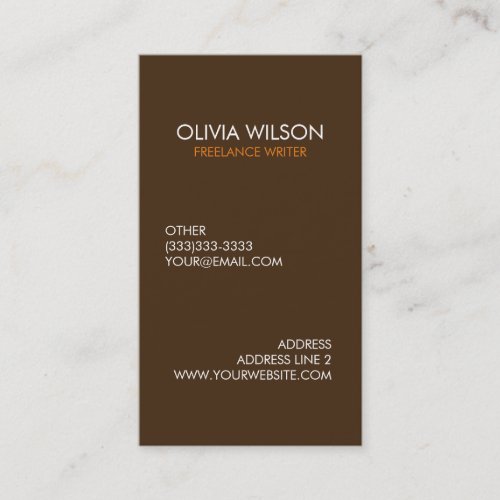 Professional Plain Dark Brown and Orange Business Card