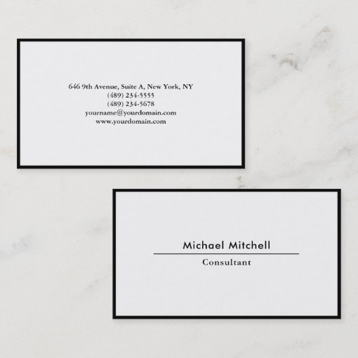 Professional Plain Elegant Black White Border Business Card | Zazzle