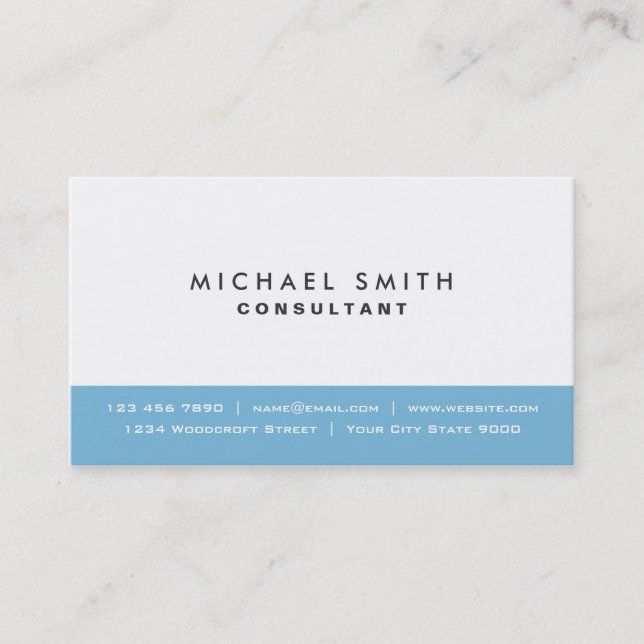 Professional Plain Elegant Modern Blue and White Business Card (Front)