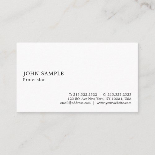 Professional Plain Elegant Modern Simple White Business Card