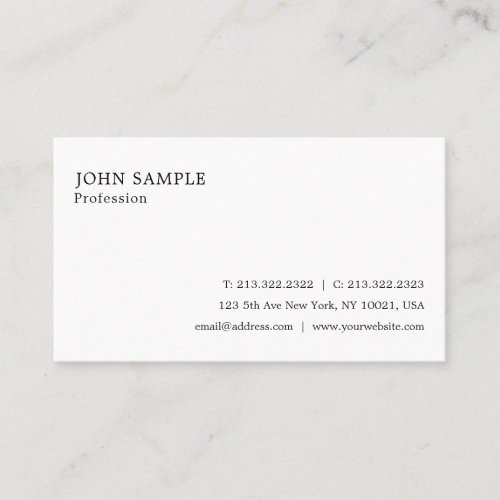Professional Plain Elegant Modern Simple White Business Card