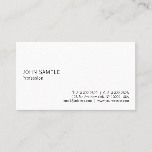 Professional Plain Elegant Simple White Modern Business Card