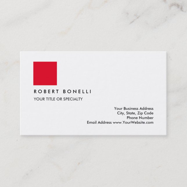Professional Plain Exclusive Modern Red White Business Card (Front)