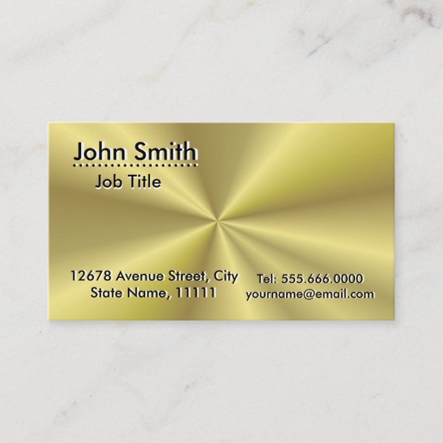 Professional Plain Gold Radial Metallic Look Business Card (Front)