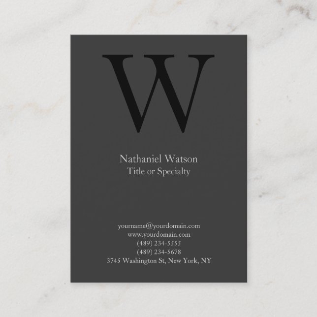 Professional plain gray black monogram business card (Front)