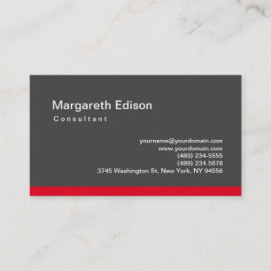 Professional Plain Grey Red Business Card
