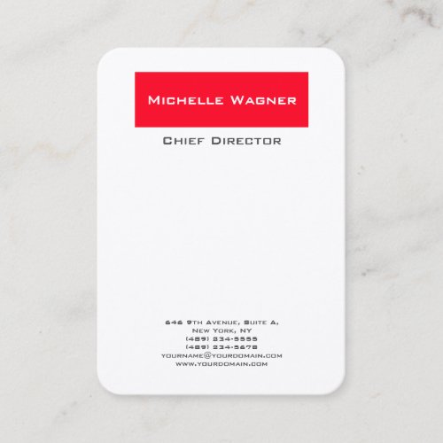 Professional Plain Minimalist Elegant Red White Business Card