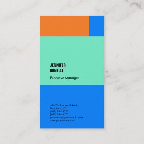 Professional plain minimalist modern azure blue business card