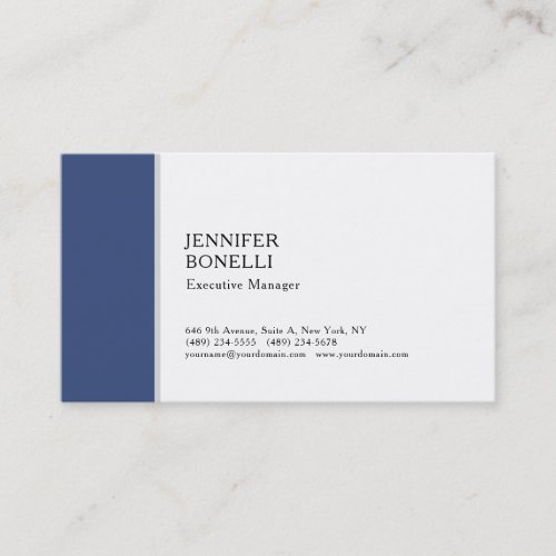 Professional plain minimalist modern blue white business card