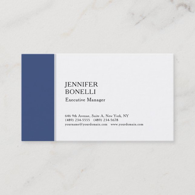 Professional plain minimalist modern blue white business card (Front)