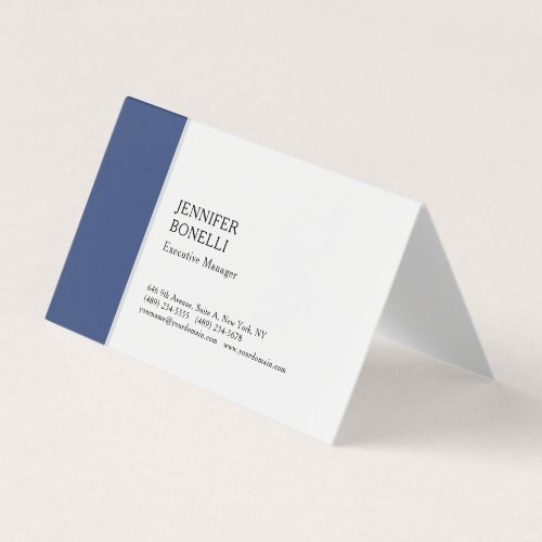 Professional plain minimalist modern blue white business card