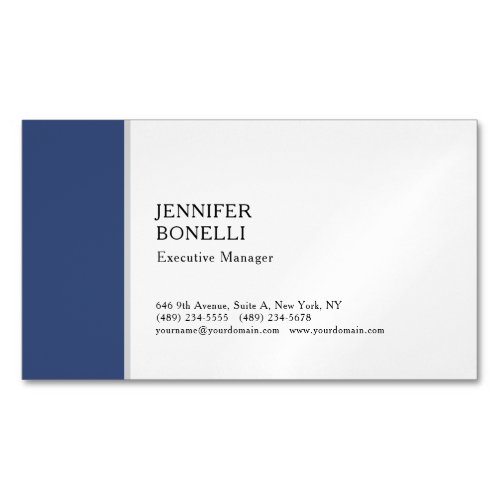 Professional plain minimalist modern blue white business card magnet