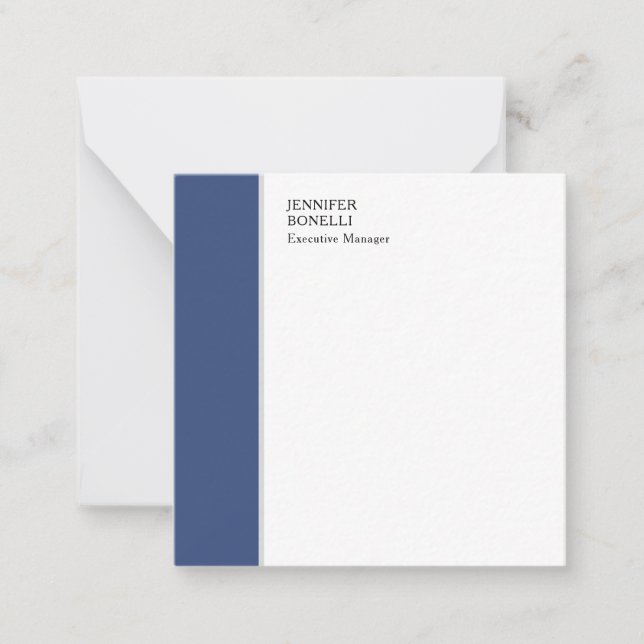 Professional plain minimalist modern blue white note card (Front)