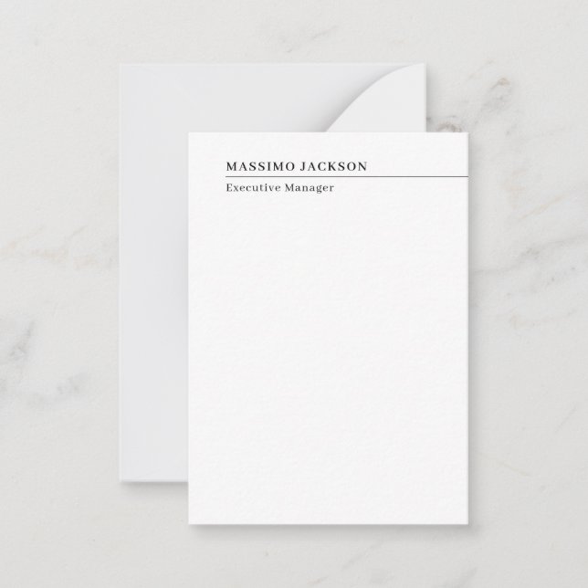 Professional plain minimalist modern name title note card (Front)