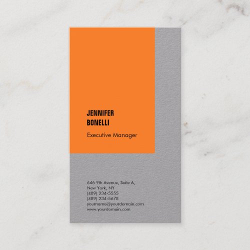 Professional plain minimalist modern orange grey business card