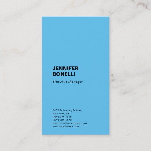 Professional plain minimalist modern trendy blue business card