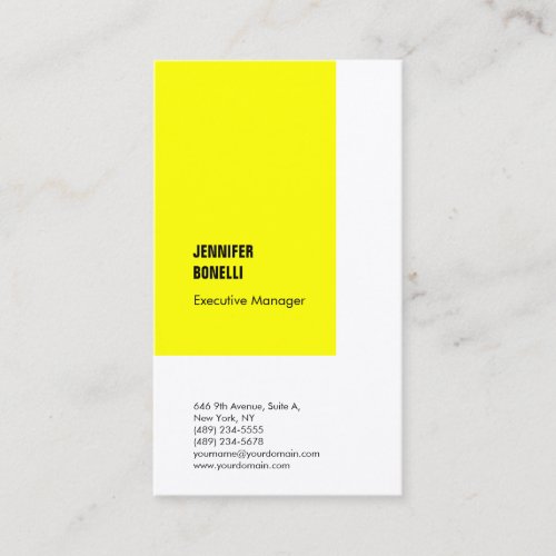 Professional plain minimalist modern yellow white business card