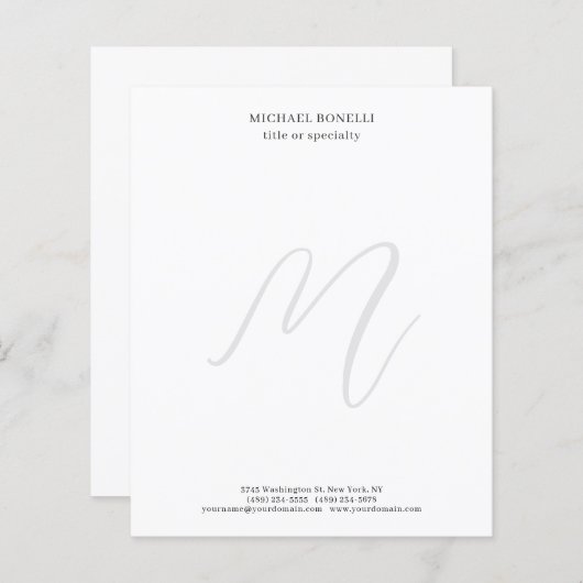 Professional Plain Minimalist Monogrammed Paper (Front/Back)