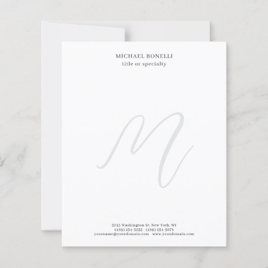 Professional Plain Minimalist Monogrammed Paper (Front)