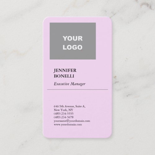 Professional plain minimalist pink ADD YOUR LOGO Business Card