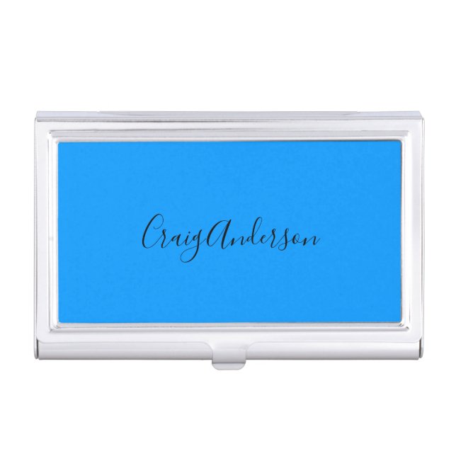 Professional Plain Modern Elegant Bright Blue Chic Business Card Case (Front)
