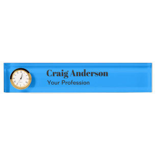 Professional Plain Modern Elegant Bright Blue Chic Desk Name Plate