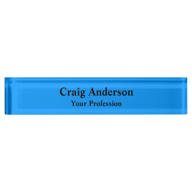 Professional Plain Modern Elegant Bright Blue Chic Desk Name Plate (Front)