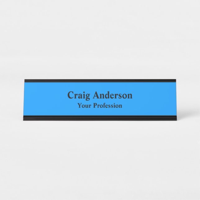 Professional Plain Modern Elegant Bright Blue Chic Desk Name Plate (Front)