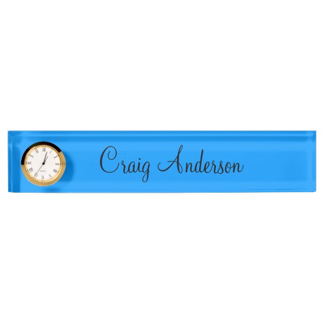 Professional Plain Modern Elegant Bright Blue Chic Desk Name Plate (Front)