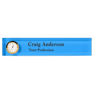 Professional Plain Modern Elegant Bright Blue Chic Desk Name Plate