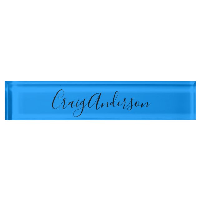 Professional Plain Modern Elegant Bright Blue Chic Desk Name Plate (Front)