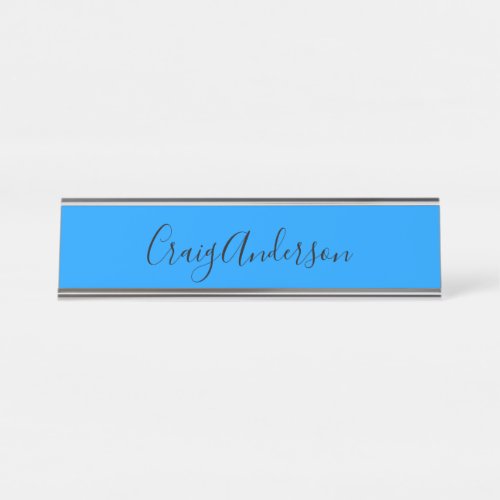 Professional Plain Modern Elegant Bright Blue Chic Desk Name Plate