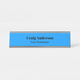 Professional Plain Modern Elegant Bright Blue Chic Desk Name Plate