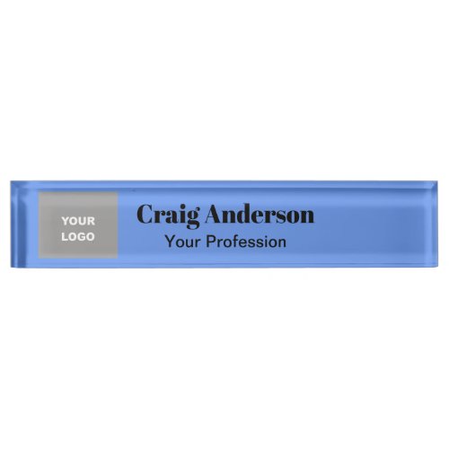 Professional Plain Modern Elegant Cornflower Blue Desk Name Plate