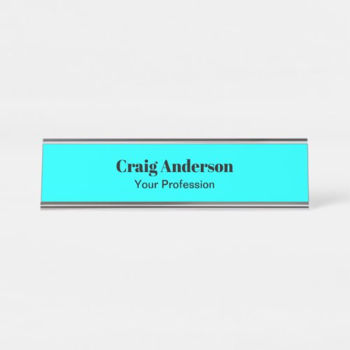 Professional Plain Modern Elegant Cyan Blue Chic Desk Name Plate