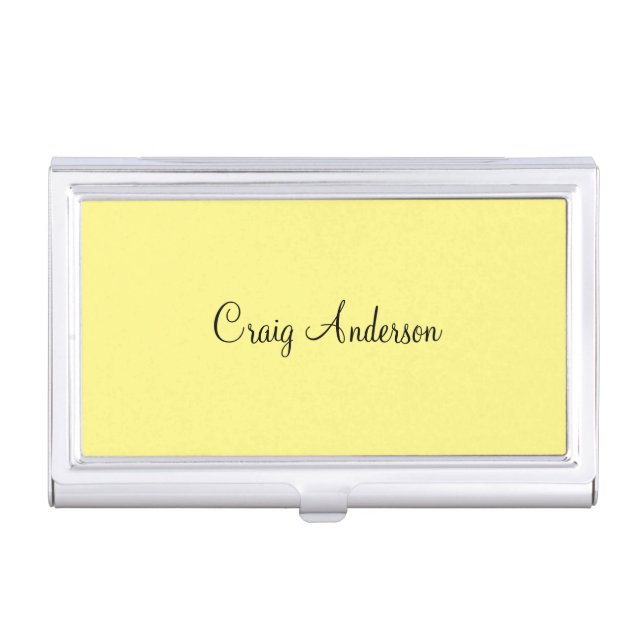 Professional Plain Modern Elegant Light Yellow Business Card Case (Front)