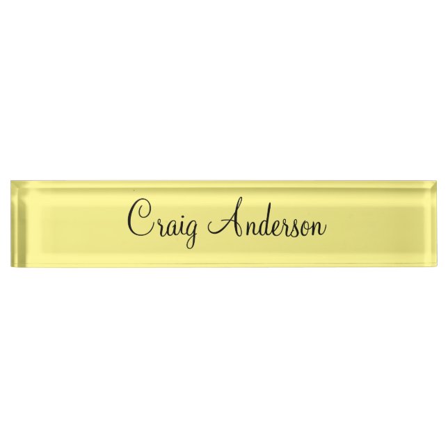 Professional Plain Modern Elegant Light Yellow Desk Name Plate (Front)