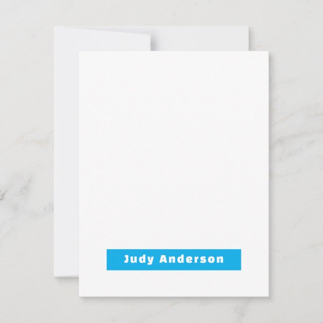 Professional Plain Modern Elegant Name Blue White Note Card (Front)