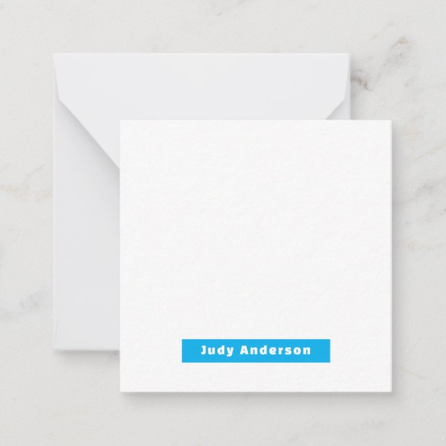 Professional Plain Modern Elegant Name Blue White Note Card (Front)