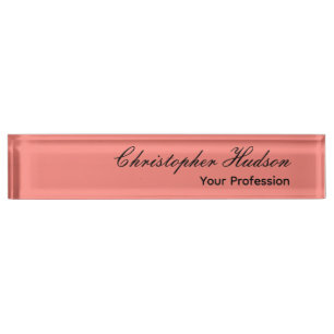 Professional Plain Modern Minimalist Coral Pink Desk Name Plate