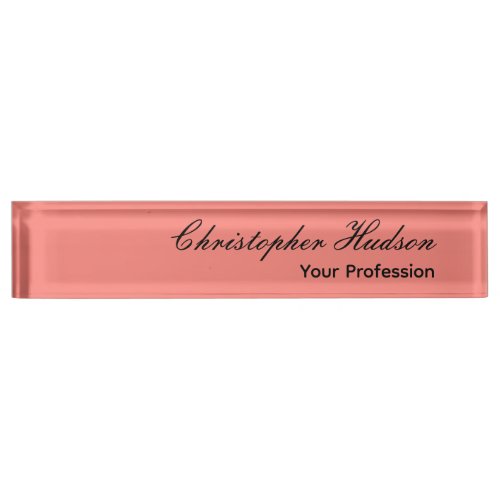 Professional Plain Modern Minimalist Coral Pink Desk Name Plate