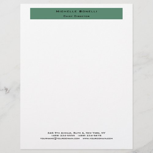 Professional Plain Modern Minimalist Green White Letterhead