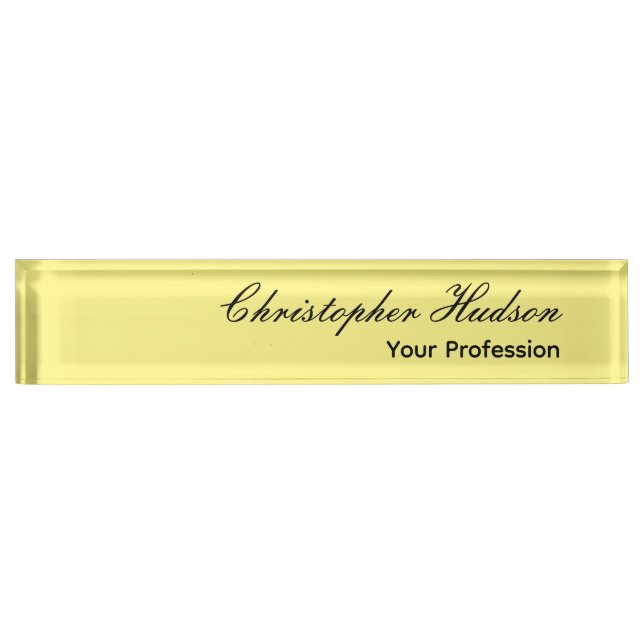 Professional Plain Modern Minimalist Light Yellow Desk Name Plate (Front)