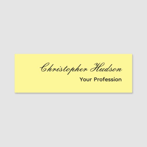 Professional Plain Modern Minimalist Light Yellow Name Tag