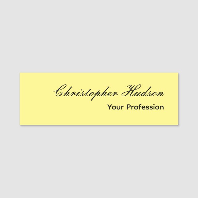 Professional Plain Modern Minimalist Light Yellow Name Tag (Front)