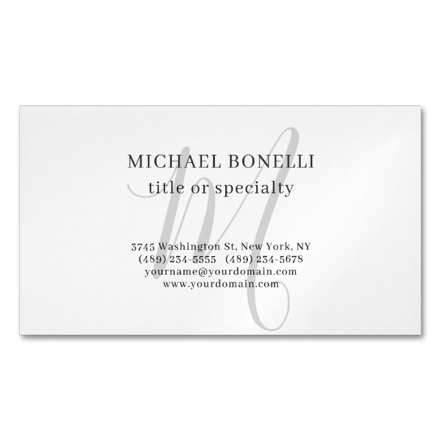 Professional Plain Modern Minimalist Monogrammed Business Card Magnet (Front)