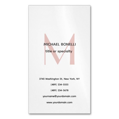 Professional Plain Modern Minimalist Monogrammed Business Card Magnet